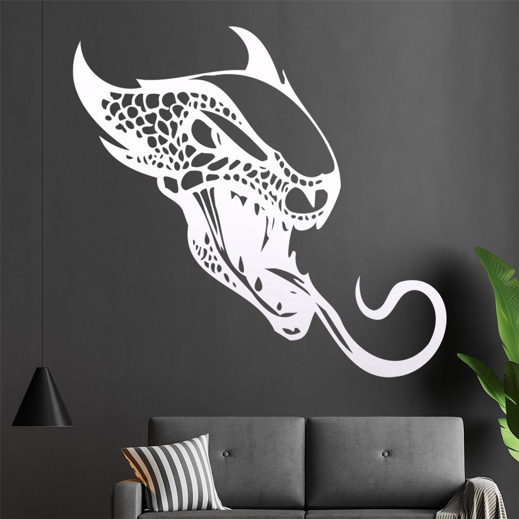 Drachen Kopf Wandtattoo in 6 Größen - Wandaufkleber Wall Sticker - Dekoration, Küche, Wohnzimmer, Schlafzimmer, Badezimmer
