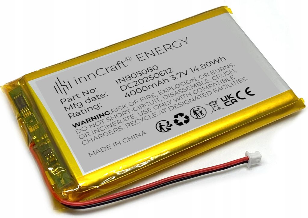 Lithium Polymer Akku innCraft Energy 4000mAh 3.7V, 80x50x8 Modell 805080 2P Molex 51021-020 1.25mm Anschluss