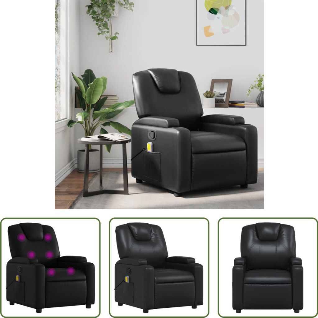 The Living Store Massagesessel Schwarz Kunstleder