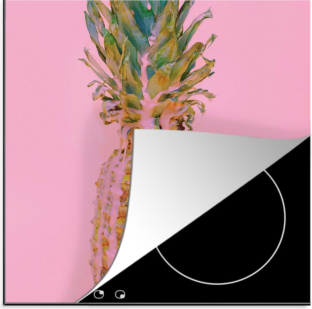 KitchenYeah Herdabdeckplatte Farbe - Ananas - Rosa - Sommer , 78x78cm, Küche Deko, Glaskeramikkochfeld Herdabdeckung, Abdeckplatte fùr Kochfeld