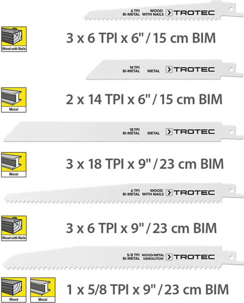 TROTEC  Säbelsägeblätter-Set Holz/Metall, 12-teilig Produktbild 4