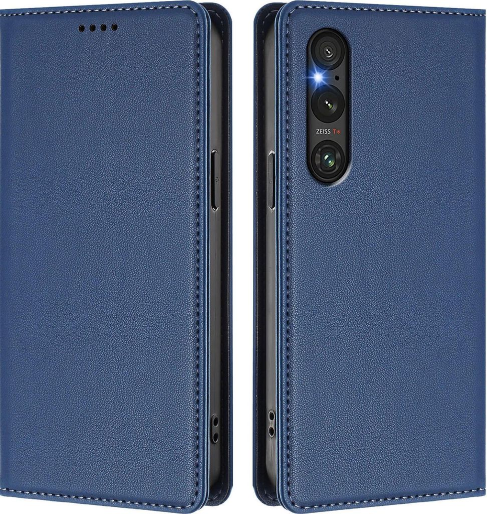Handyhülle für Sony Xperia 1 V, Kunstleder Klapphülle Stoßfeste Magnetische Hülle mit Ständer Dunkelblau