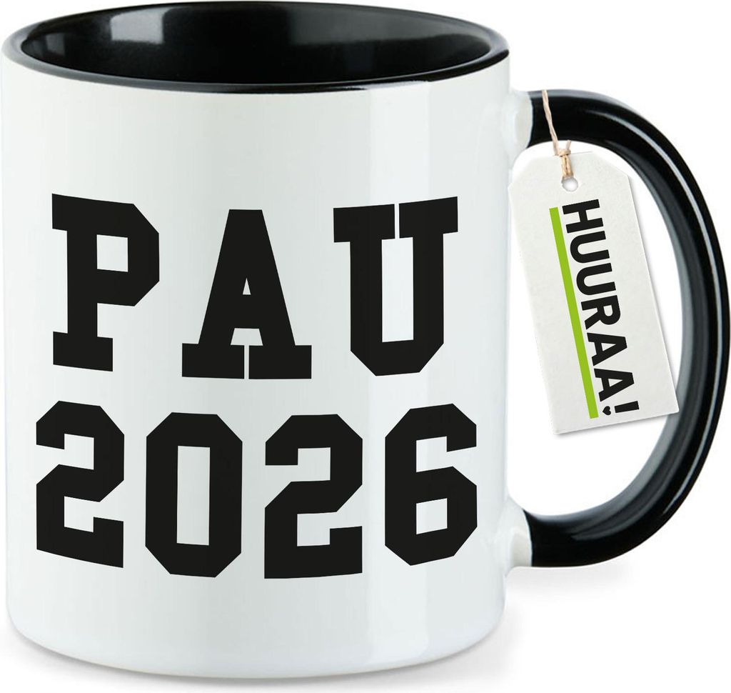 Huuraa Kaffeetasse PAU 2026 Abschluss Spanien 330ml Schwarz Keramik Kaffeebecher Geschenkidee