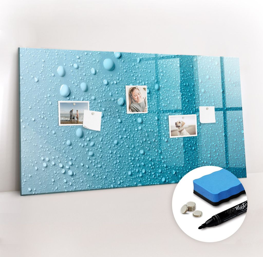 Magnetpinnwand Memoboard - Zubehörsatz - Schwarzer Marker + Schwamm + Magnete - 120 x 60 cm - Wassertropfen