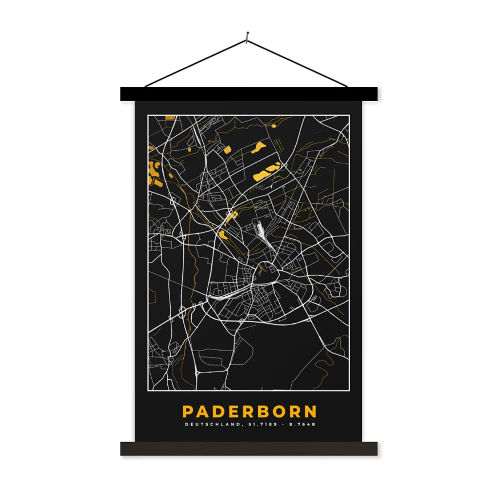 MuchoWow® Textilposter Schwarz und Gold - Stadtplan - Produktbild 