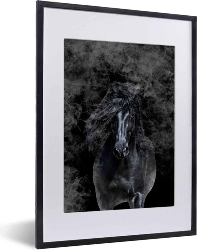 MuchoWow MuchoWow Gerahmtes Poster Pferd - Schwarz - Smoke 30x40 cm - Poster mit zchwarzem Bilderrahmen - Wandposter Schlafzimmer