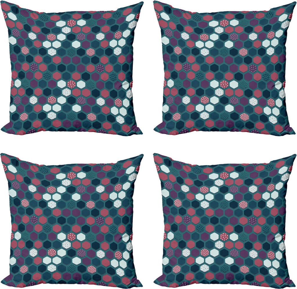 ABAKUHAUS Geometrisch Kissenbezug Set (4 Stück), Vibrant Hexagon Shapes, Moderner Doppelseitiger Digitaldruck, 50 cm x 50 cm, Getrocknete Rose Dun...