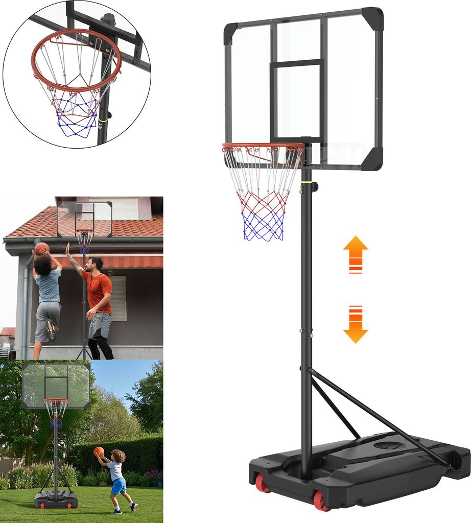 XMTECH Basketballkorb, Transportable Basketballständer Höhenverstellbar 1,5-2,6 m mit Rollen, Basketballkörbe zum Kinder Erwachsene, für Indoor...