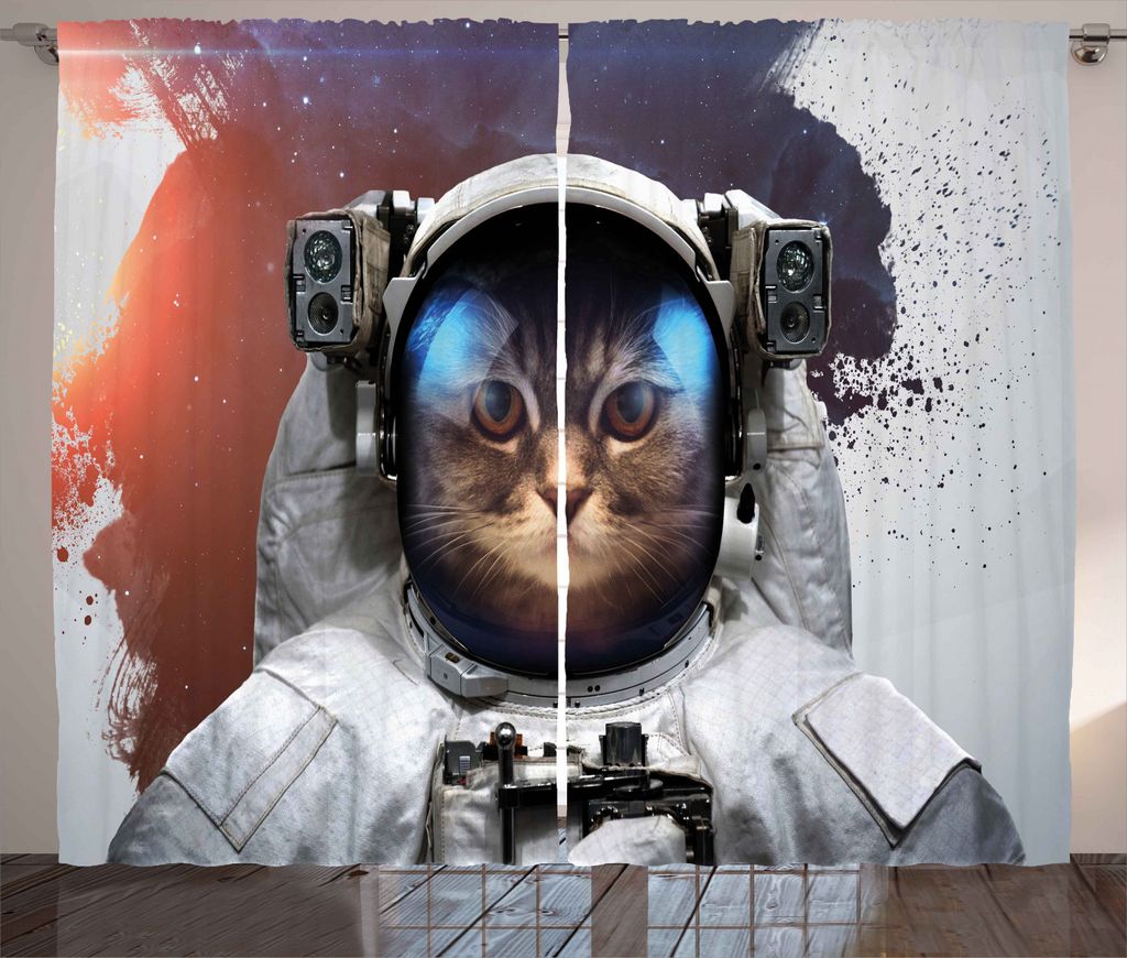 ABAKUHAUS Raum-Katze Rustikaler Vorhang, Grunge Kosmonaut Anzug, Wohnzimmer Universalband Gardinen mit Schlaufen und Haken, 280 x 245 cm, Weiß Lil...