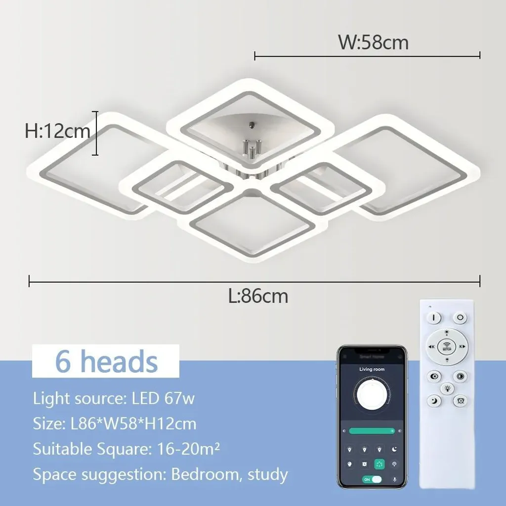 Plafonnier LED 6 têtes à intensité variable avec télécommande - Modèle L6