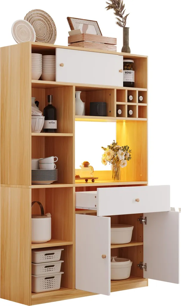 Buffet de cuisine pour ranger vaisselle et micro-ondes, solution LED - 14