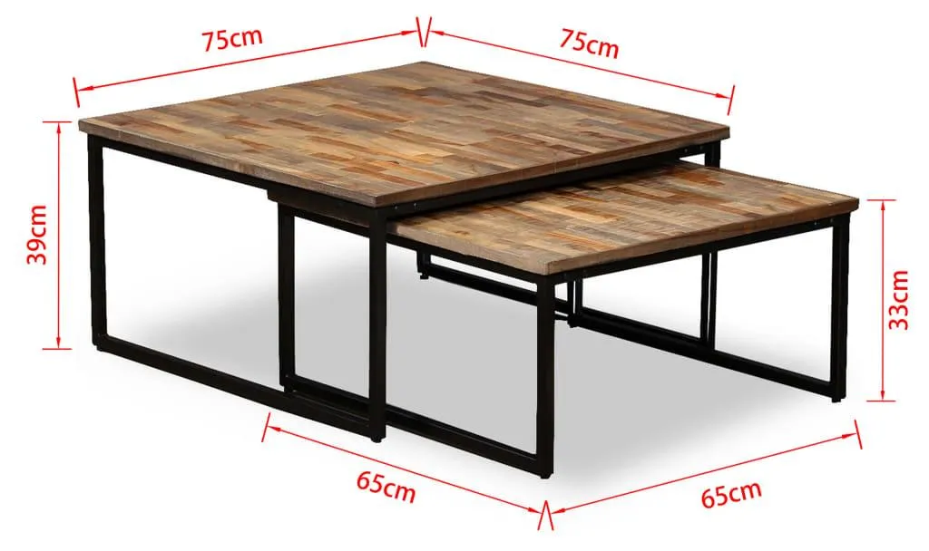Table basse double en teck massif recyclé avec finition artisanale - 7