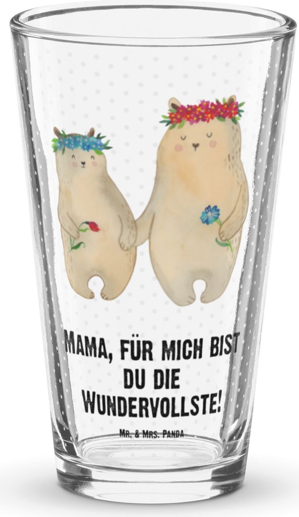 Mr. & Mrs. Panda Glas Bären mit Blumenkranz - Transparent - Geschenk, Muttertag, Tumbler, Kinder, Tochter, Bierglas, Cocktailglas, Familie, Longdr...