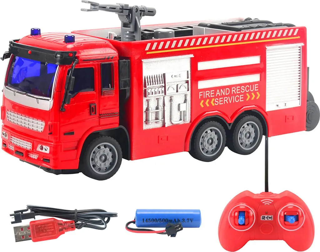 Camion de pompier télécommandé LED sans fil modèle réduit enfant