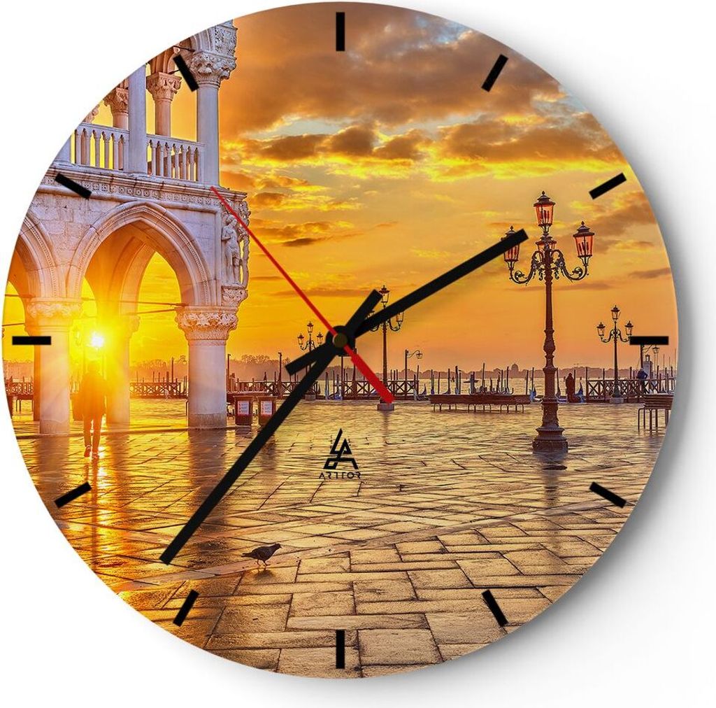 Wanduhr - Rund - Glasuhr - Venedig Stadt - 30x30cm - Schleichendes Uhrwerk - Lautlos - zum Aufhängen bereit - Dekoration Modern - Wanddekoration a...