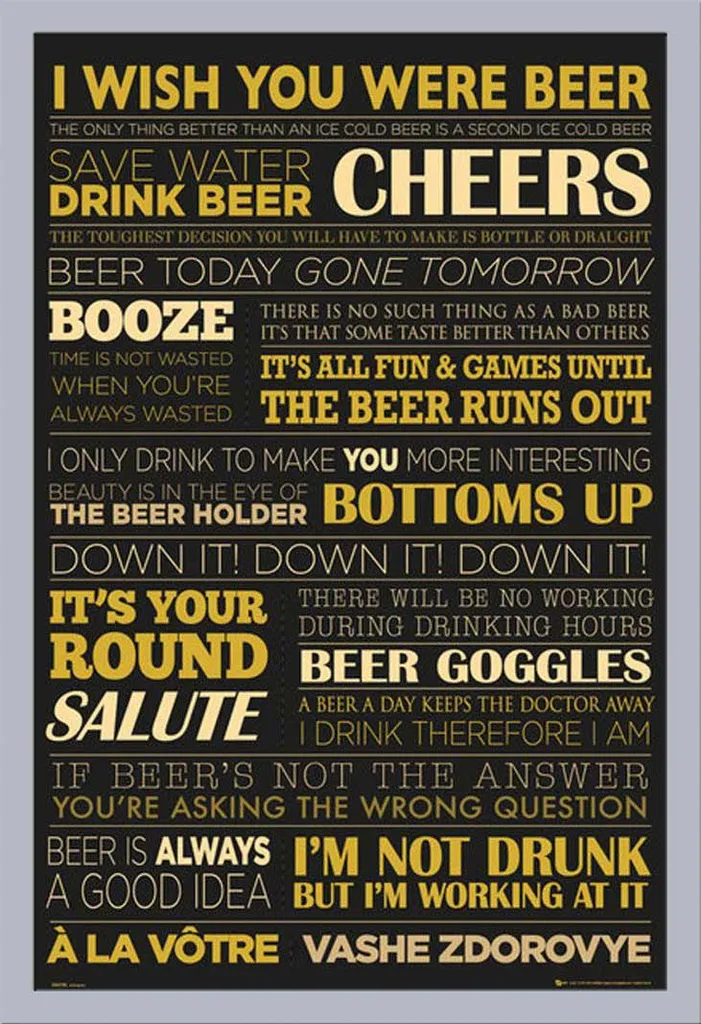 Decorazione Parete Poster Birra Vita Cornice Argento Shinsuke MDF