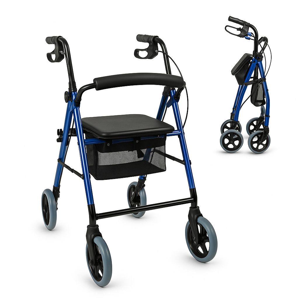 Mobiclinic, Rollator, Hércules, , Gehwagen für Senioren, Faltbar und Leicht, Aluminium, Höhenverstellbar, Laufhilfe mit Gepolsterter Sitz, Blau