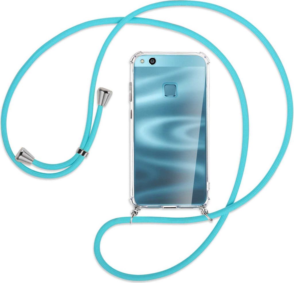 Handykette Backcover-Schutzhülle mit Band (Metall silberfarben) für Huawei P10 Lite - türkis