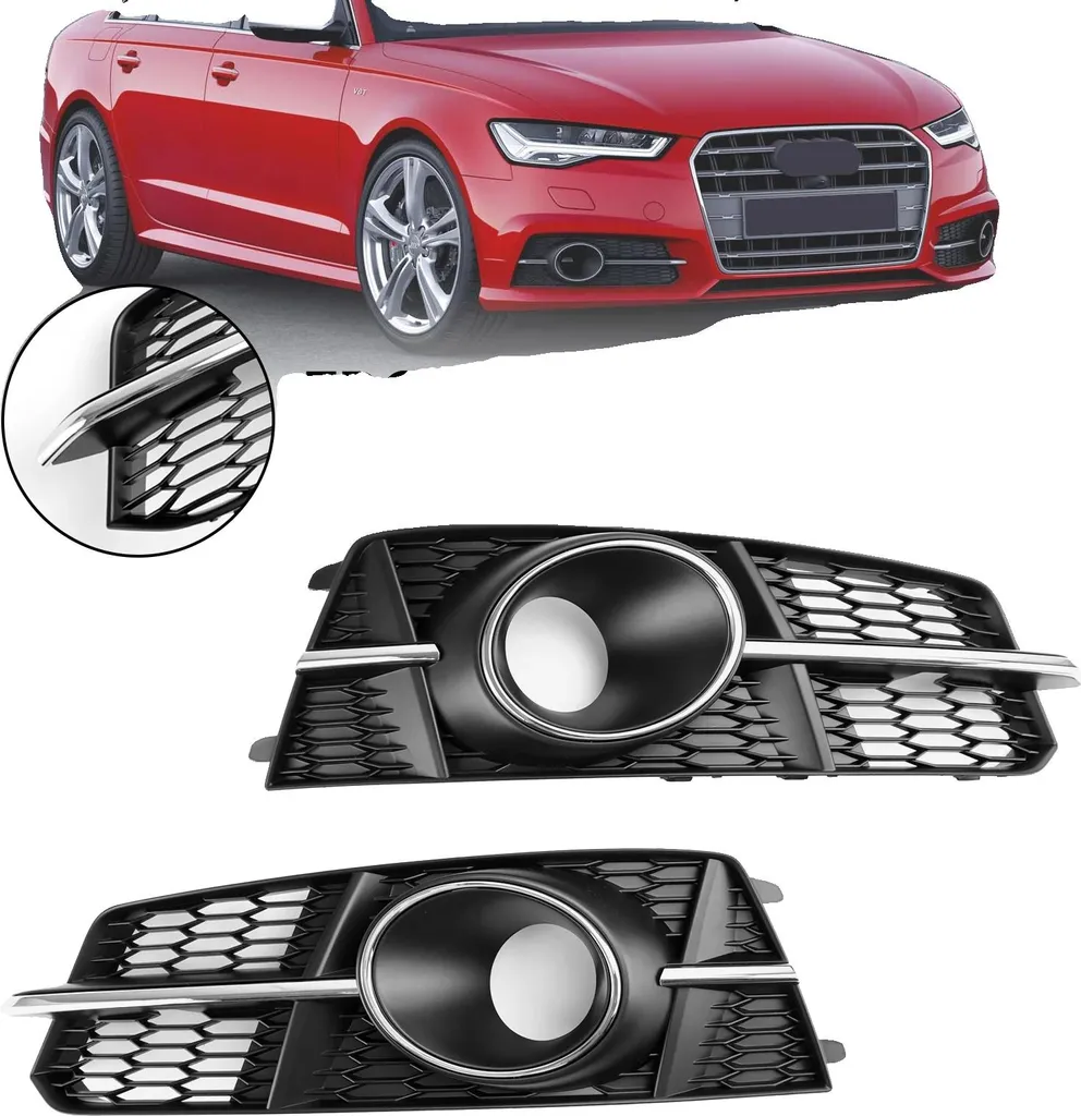 Grille Antibrouillard Audi A6 2016-2018 en Plastique ABS Noir et Chrome