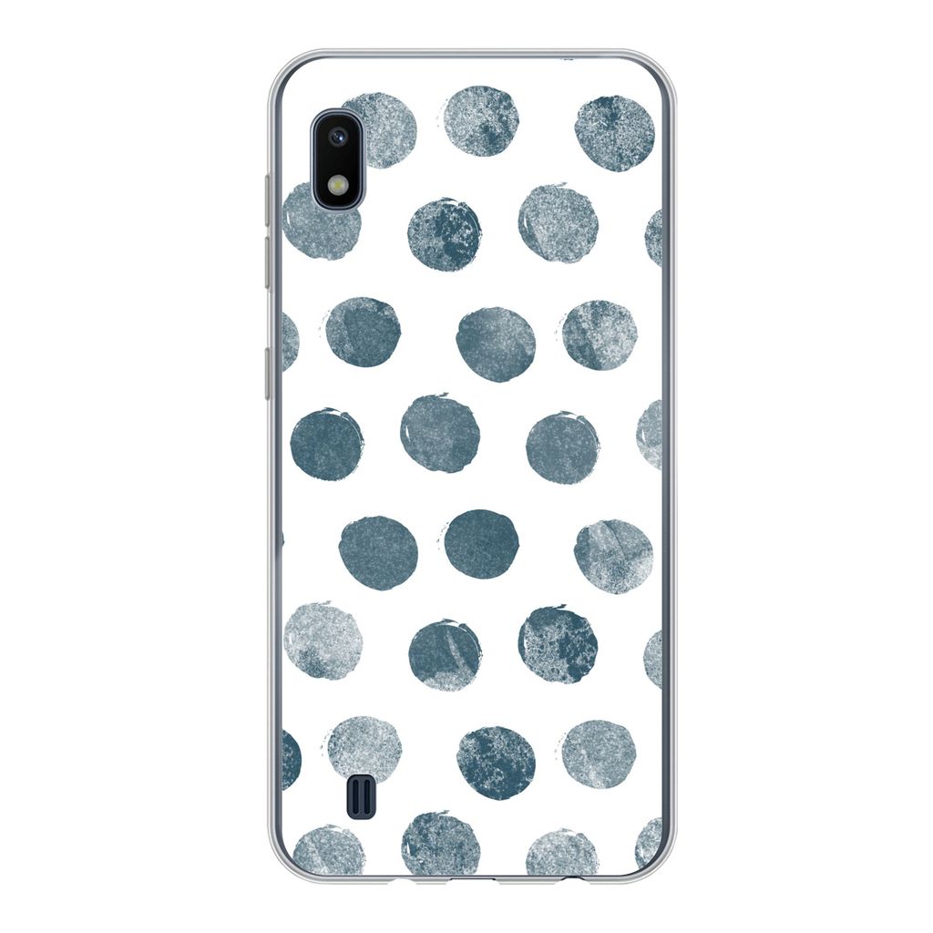 MuchoWow Handyhülle Schutzhülle Hülle für Samsung Galaxy A10 Polka dots - Grau - Weiß Silikon Softcase Handy Hülle - Schutzhülle