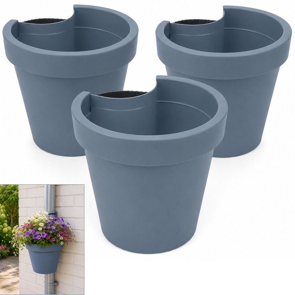 Benza Regenrohr Blumentopf, Pastellblau – 3er-Set – Ø 23,5 x 21 cm – Polypropylen – 90 % Recyclingmaterial