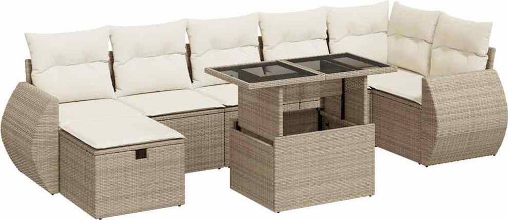 vidaXL 8-tlg. Garten-Sofagarnitur mit Kissen Beige Poly Rattan
