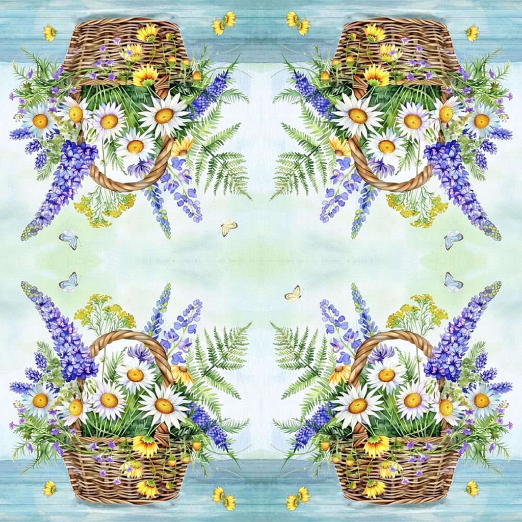 Servietten Papier 33x33cm 3-lagig mit Blumen Korb Motiv 20 Stück
