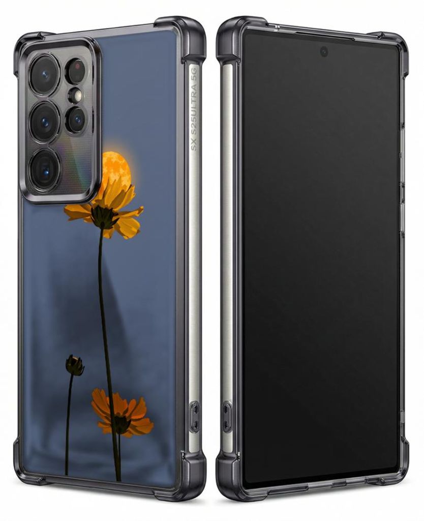 Personalisierte Hülle mit Bild für Samsung Galaxy S22+ Elektroplattiert TPU Stoßdämpfer Handyhülle mit Gelbe Blume auf blauem Hintergrund