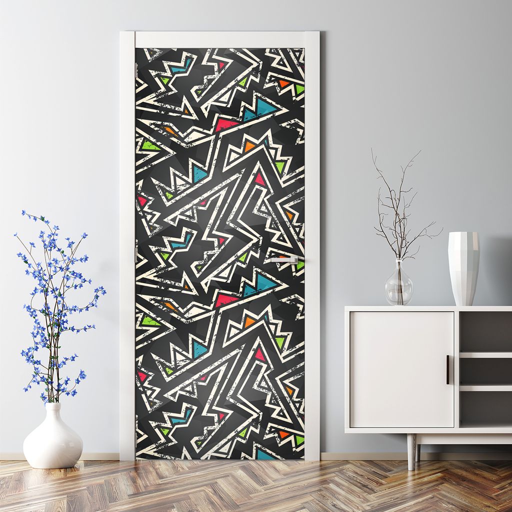Dekorative Türposter selbstklebend Klebefolie Wandaufkleber Türaufkleber Graffiti Grau Blau 85 x 200 cm