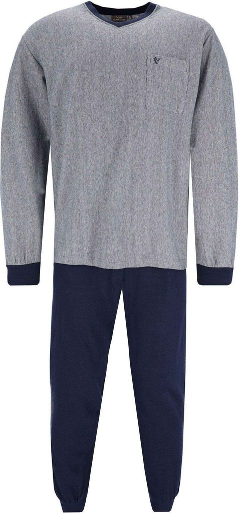 hajo Herren Schlafanzug Set - lang, Bündchen, V-Neck, Klima-Light, Baumwolle-Mix Blau M