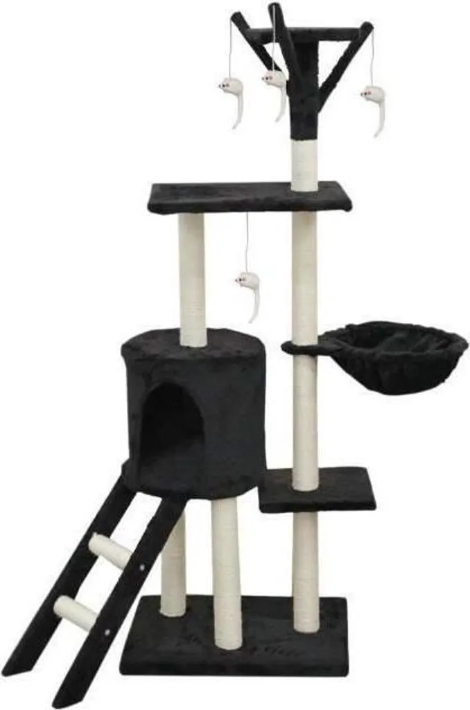 Tiragraffi JIPSY Nero 138cm | Albero per Gatti con Cuccia e Scala