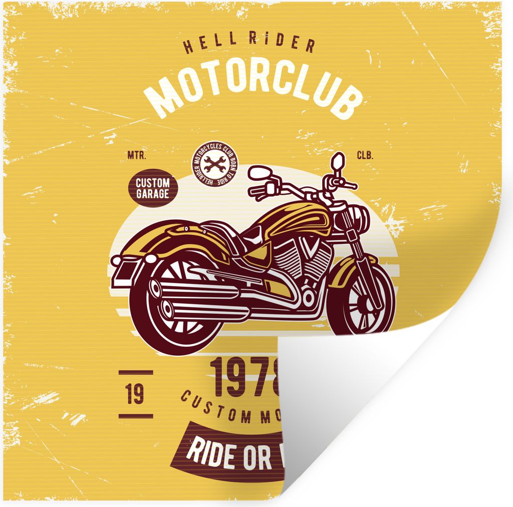 MuchoWow Wandtattoo Wandsticker Wandaufkleber Motorrad - Gelb - Retro 80x80 cm Selbstklebend und Repositionierbar - Wierderverwendbar - Selbstkle...