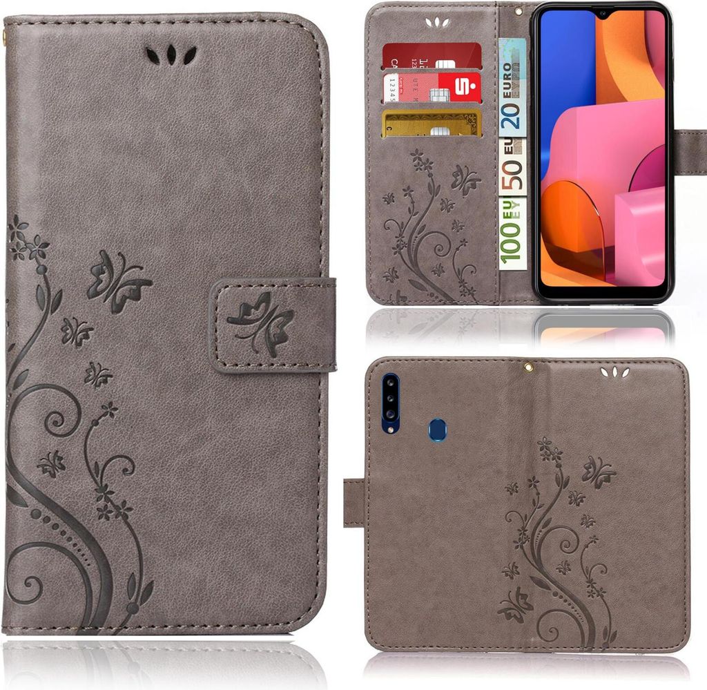 Handy Tasche für Samsung Galaxy A20s Grau Blumenmuster - Main Image