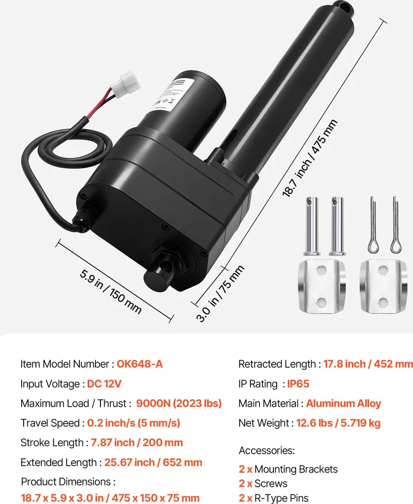 Actionneur Linéaire 9000N 12V : Solution Levage Industriel 200mm