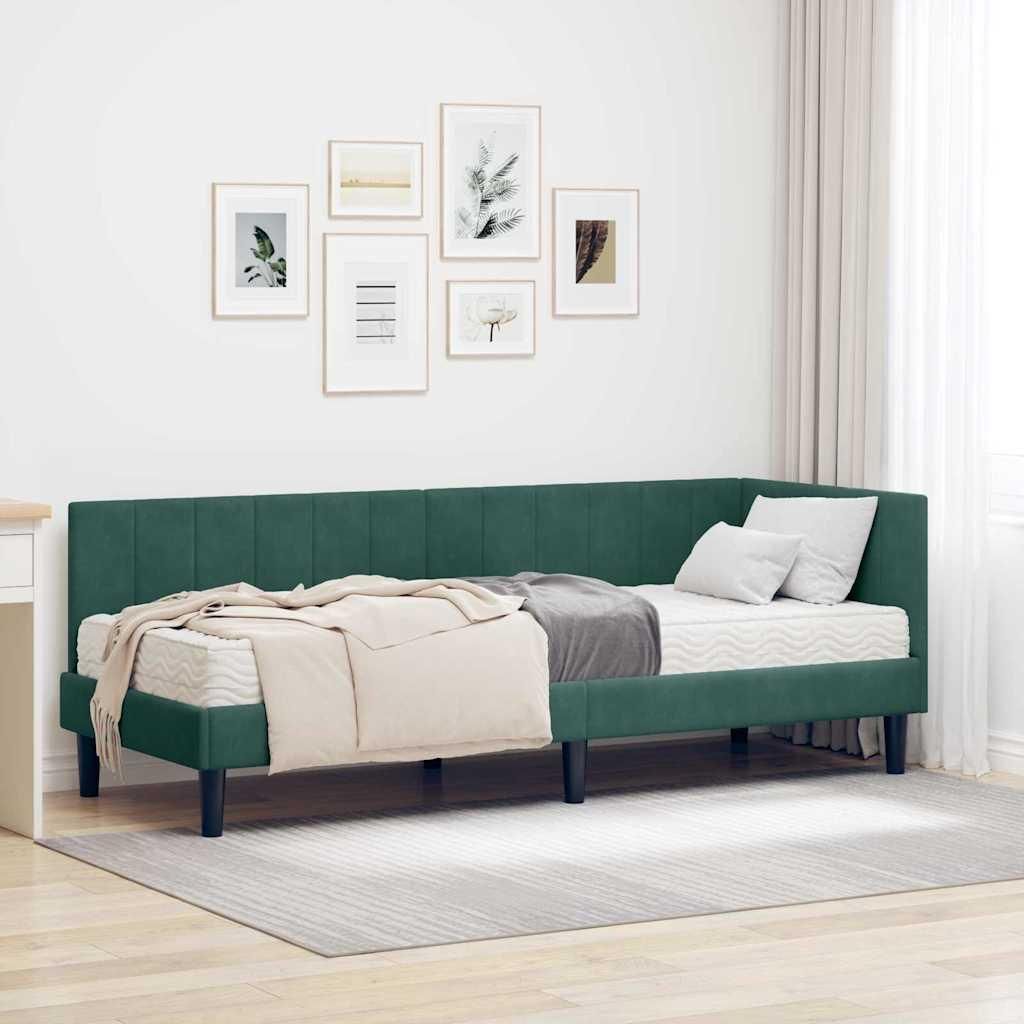 "Schlussverkauf" EckBettgestell - für 1 Person - mit Matratze - mit Matratze - 2 pcs - Grün Samt C909