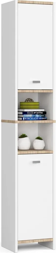 Meuble salle de bain 4 étagères BETI blanc avec système portes pliantes