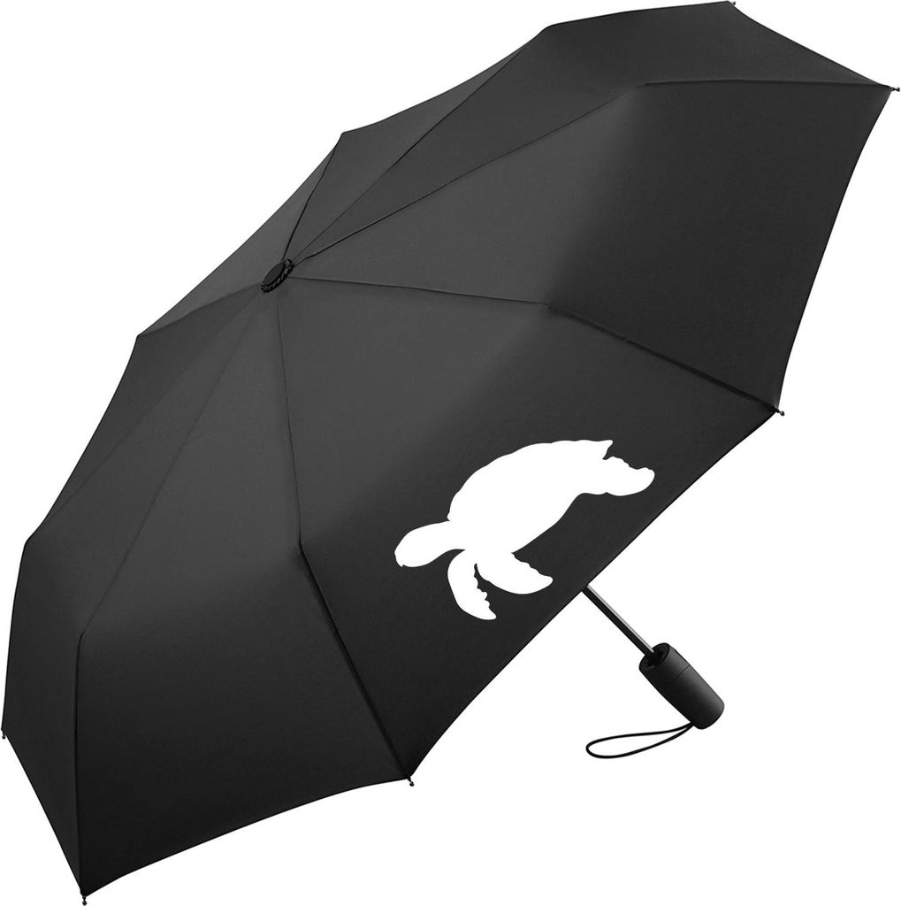 Huuraa Regenschirm Schildkröte Silhouette 98cm Schwarz Sturmfest Taschenschirm Geschenkidee