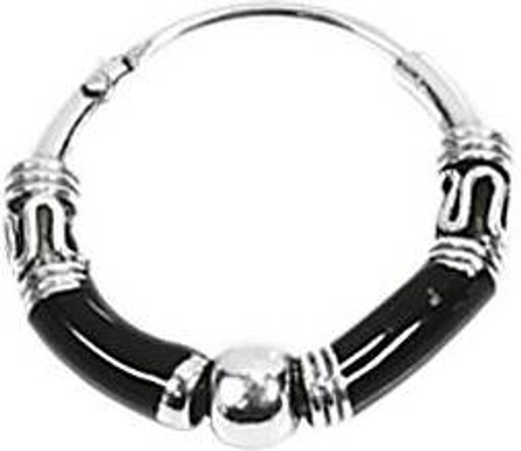 2x Single 925 Sterling Silber Keltische Bali Creole Schwarz mit Kugel 15mm 7073