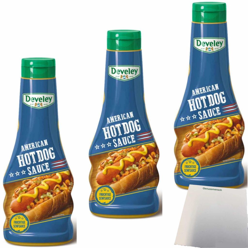 Develey american Hot-Dog Sauce 3er Pack (3x250ml Flasche) + usy Block