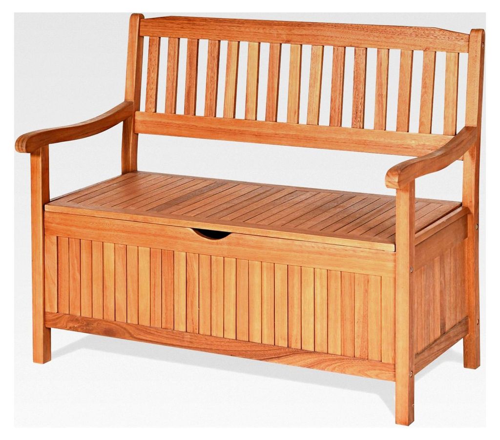 Gartenbank mit Stauraum, Sitzbank aus Akazienholz für 2 Personen, Truhenbank mit Rücken- und Armlehne, Holzbank für Garten und Terrasse, mit Auf...