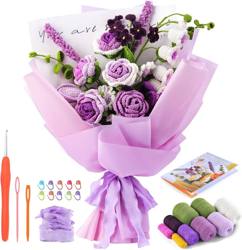 Gehäkelter Blumenstrauß, Blumenstrauß-Häkelset - Rosen und Produktbild 