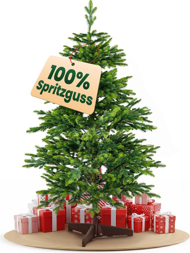 Xonic Künstlicher Weihnachtsbaum 120 cm - 100% Spritzguss Tannenbaum künstlich wie echt - Christbaum mit Holzständer & Rindenoptik - Naturgetr...