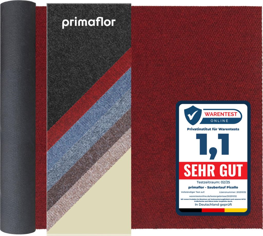 Primaflor Sauberlauf PICOLLO - Rot - 2,00m x 3,50m - Meterware - Schmutzfangmatte in 6 Farben - Fußmatte mit rutschfestem Gel-Rücken - Antirutsch...