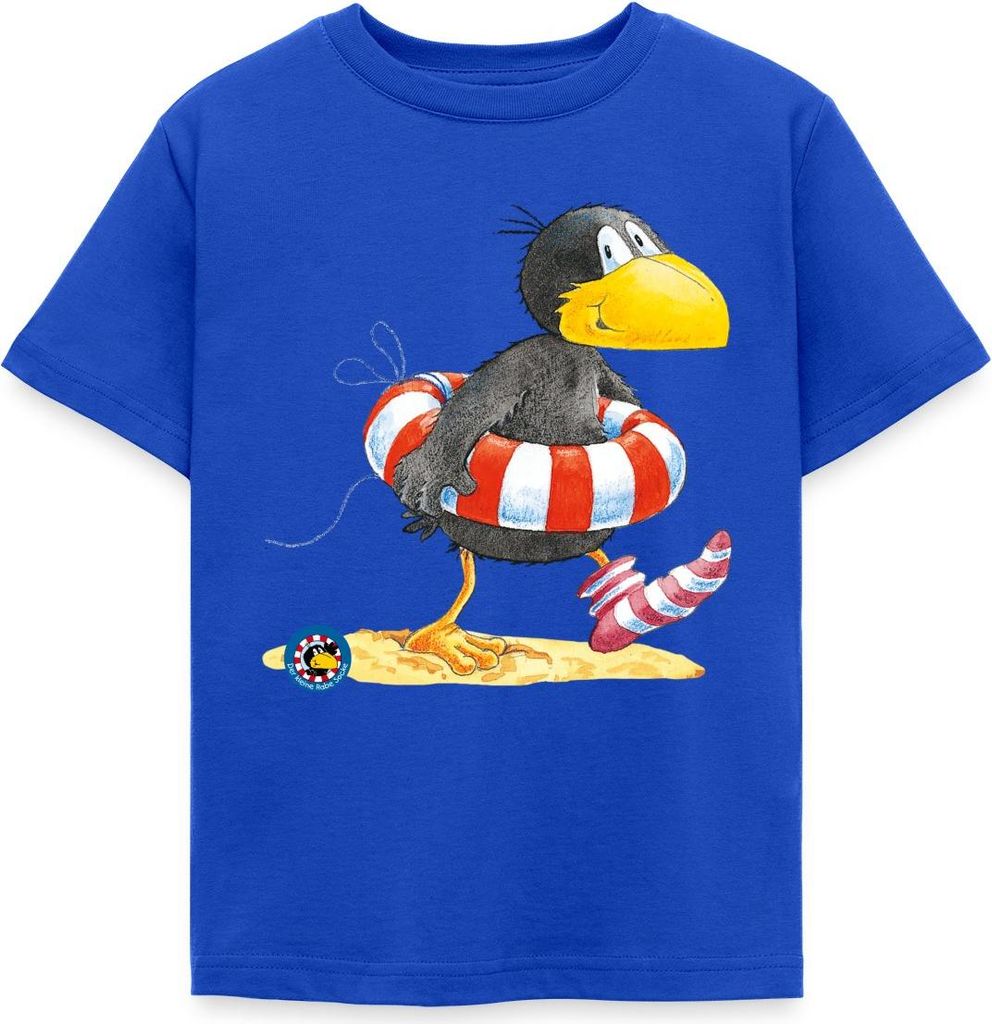 Spreadshirt Der kleine Rabe Socke mit Schwimmreifen Kinder T-Shirt, 98/104 (3-4 Jahre), Royalblau