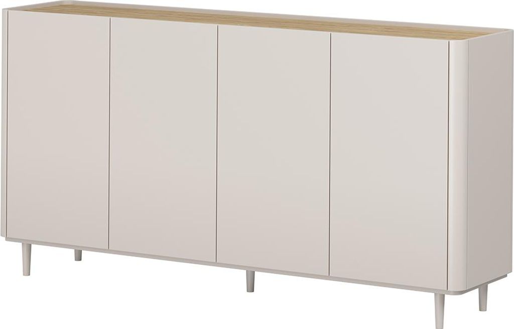 Wohnzimmer Sideboard mit 200 cm Breite in Beige mit Eiche, 4-türig, mit Holzfüßen - ELOY-141