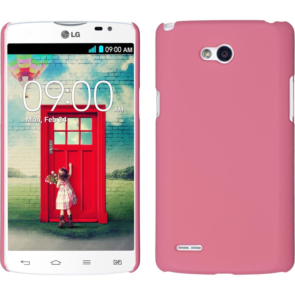PhoneNatic Case kompatibel mit LG L80 Dual - Hülle rosa gummiert Hard-case + 2 Schutzfolien