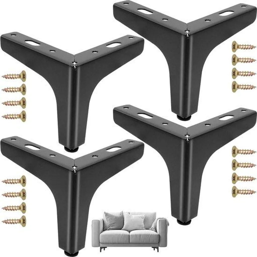 Pieds de table métal noir robustes et stables - Fixation facile lot de 4
