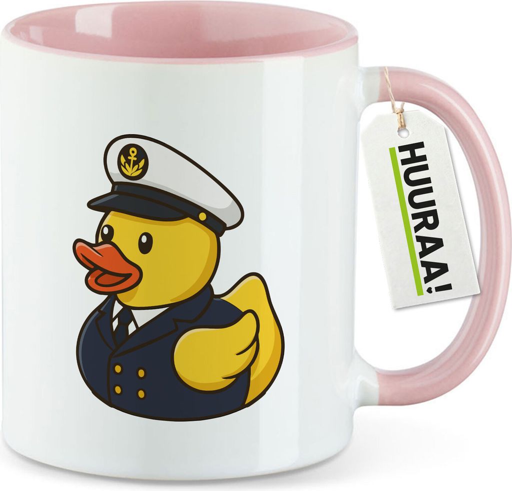 Huuraa Kaffeetasse Quietscheente Kapitän Gummiente Seefahrer 330ml Rosa Keramik Kaffeebecher Geschenkidee
