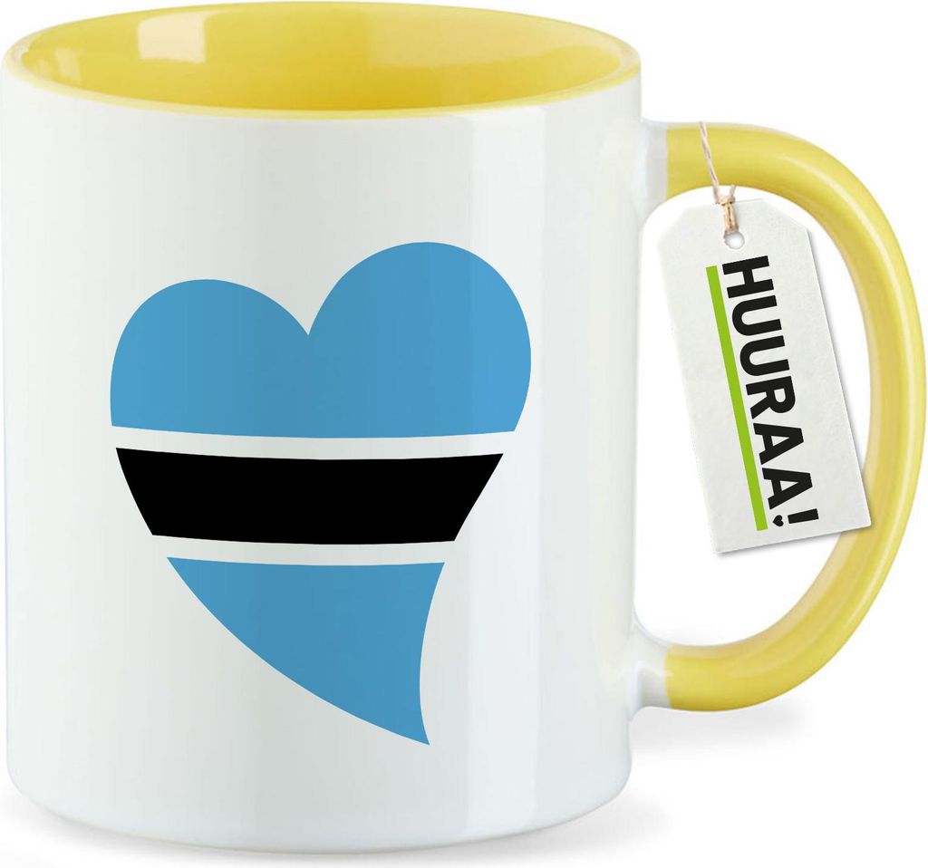 Huuraa Kaffeetasse Botswana Flagge Herz 330ml Gelb Keramik Kaffeebecher Geschenkidee