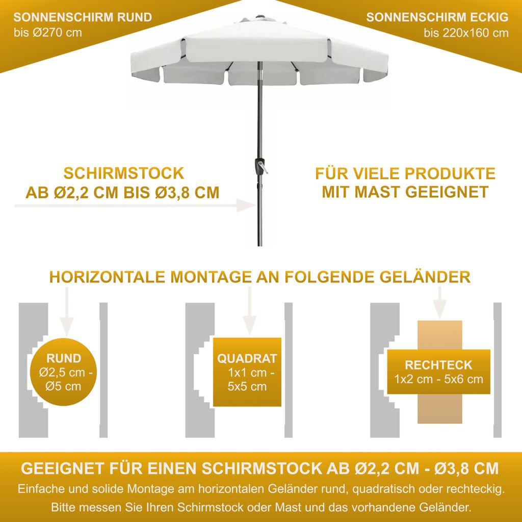 Sonnenschirmhalter aus Edelstahl für Balkongeländer rund Produktbild 3